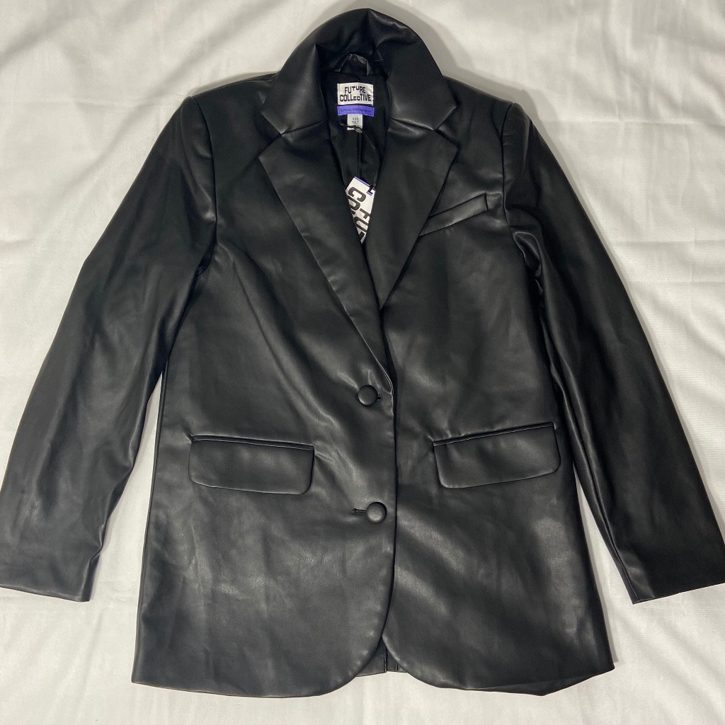 Future Collective Women's Black Faux Leather Jacket, Xxs